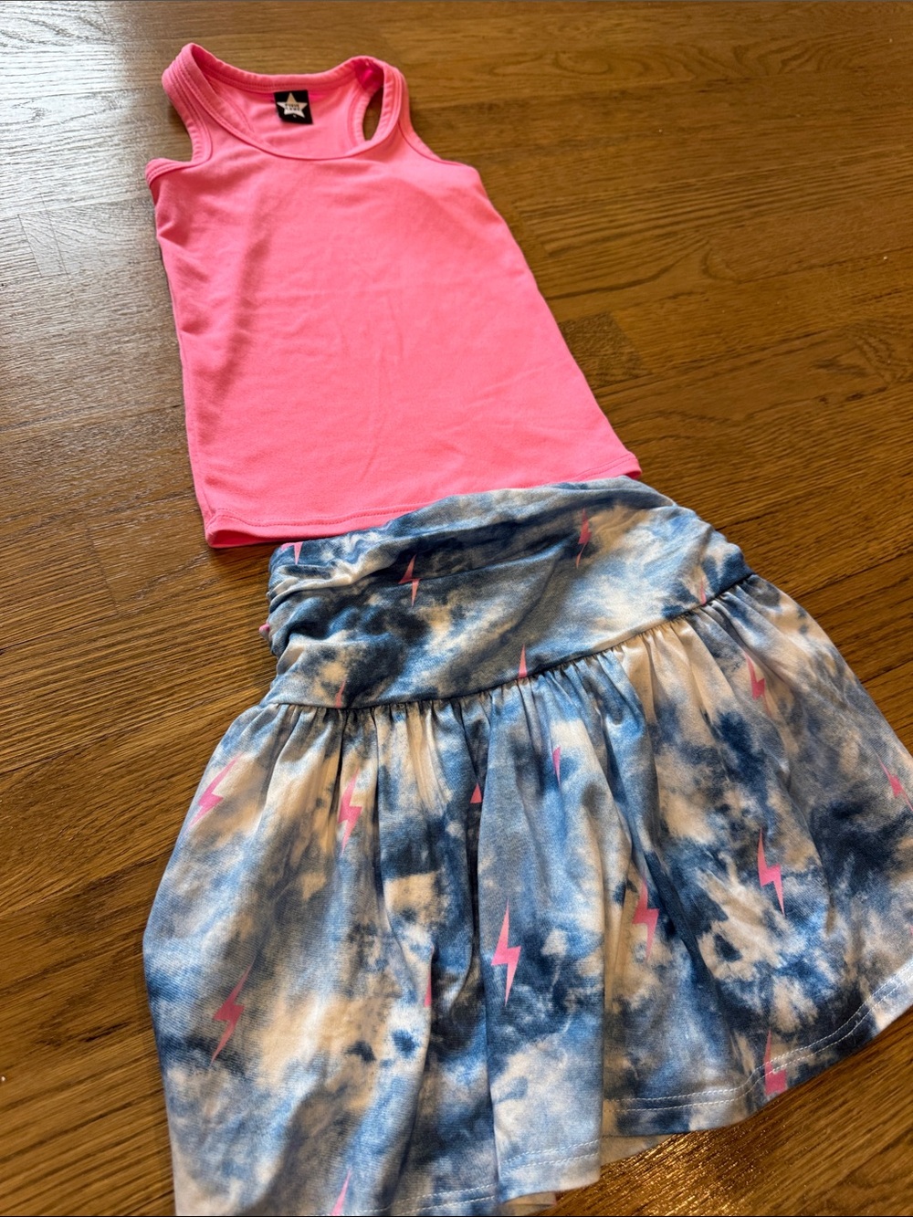 Pixielane Girls Pink Tank Top with Blue Tie-Dye Skort Set NWOT